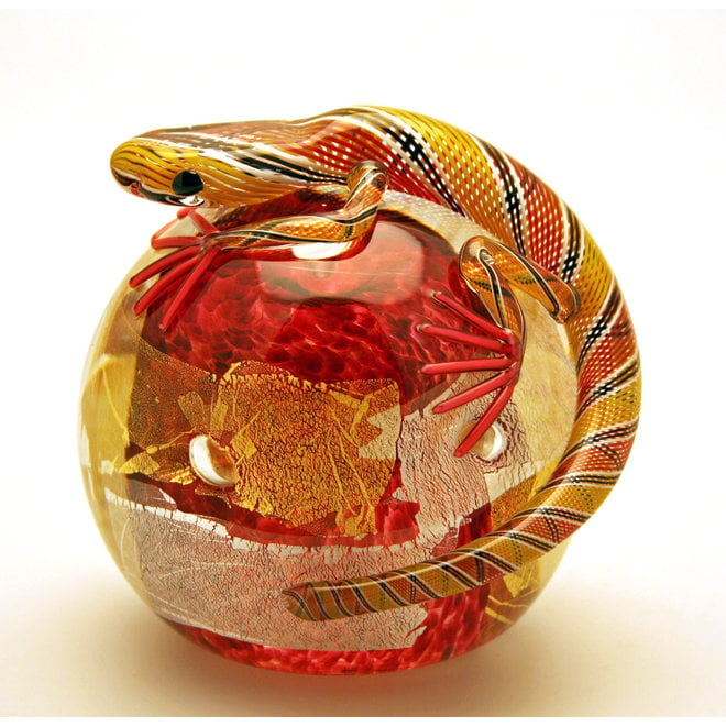 Twists Glass Studio Lizard Paperweight - Red