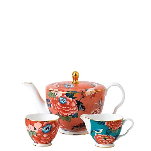 Wedgwood Paeonia Blush Teapot, Cream & Sugar Set Wedgwood Paeonia Blush Teapot, Cream & Sugar Set