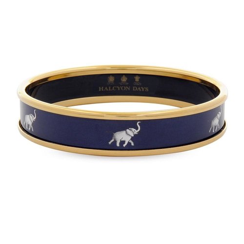 Halcyon Days 1cm Grey Elephant Navy Gold Medium Bangle Halcyon Days 1cm Grey Elephant Navy Gold Medium Bangle