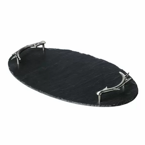 Slate Oval Serving Tray, Antler Handles Slate Oval Serving Tray, Antler Handles