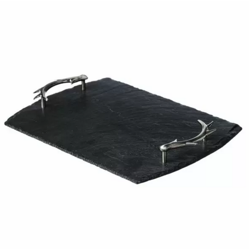 Slate Medium Serving Tray, Antler Handles Slate Medium Serving Tray, Antler Handles