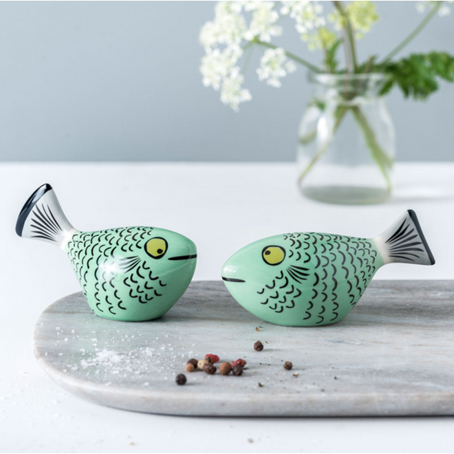 Salt and Pepper Shakers Fish Green