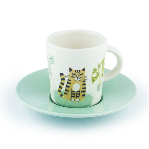 Hannah Turner Cat Espresso Cup and Saucer Hannah Turner Cat Espresso Cup and Saucer