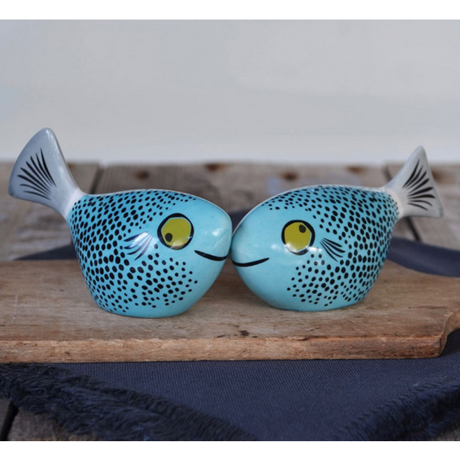 Salt and Pepper Shakers Fish Blue