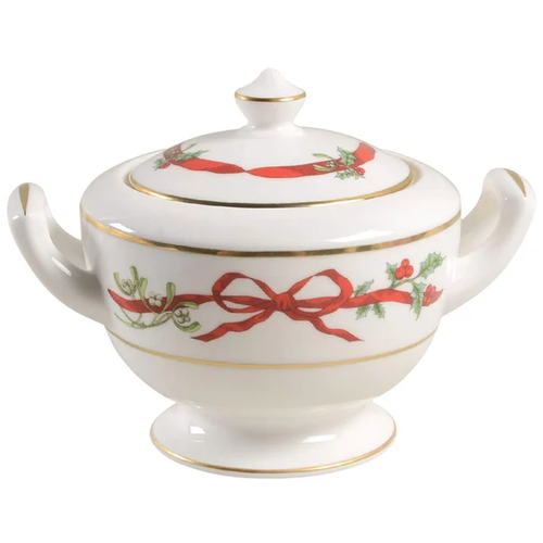 Royal Worcester Holly Ribbons Covered Sugar Bowl Royal Worcester Holly Ribbons Covered Sugar Bowl