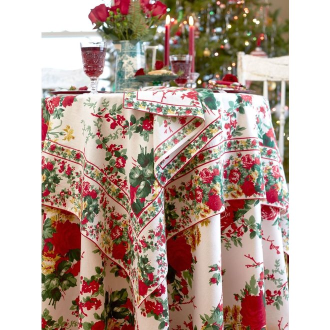 Christmas Cottage Rose Square Table Cloth