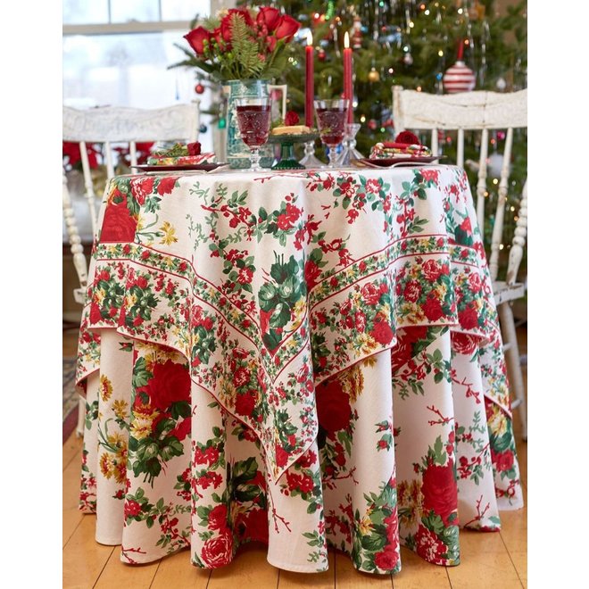 Christmas Cottage Rose Square Tablecloth