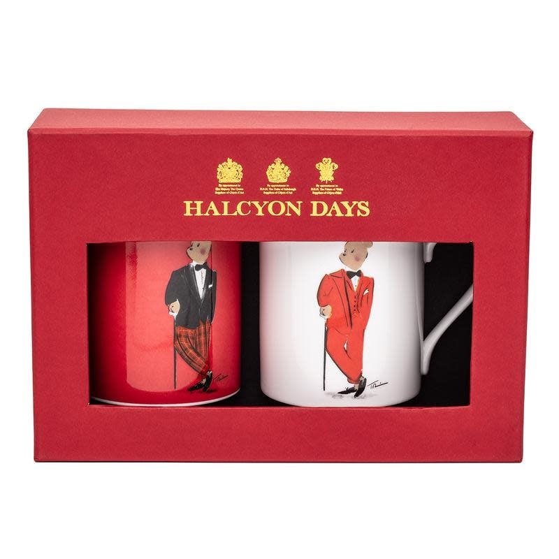 Halcyon Days Hal the Bear Set Two Mugs - Red White - British Isles