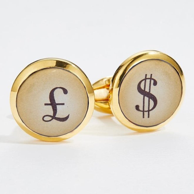 Pound & Dollar Round Gold Cufflinks