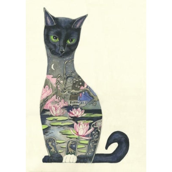 Watercolor Black Cat Greeting Card