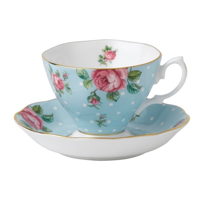 Polka Dot Blue Teacup & Saucer