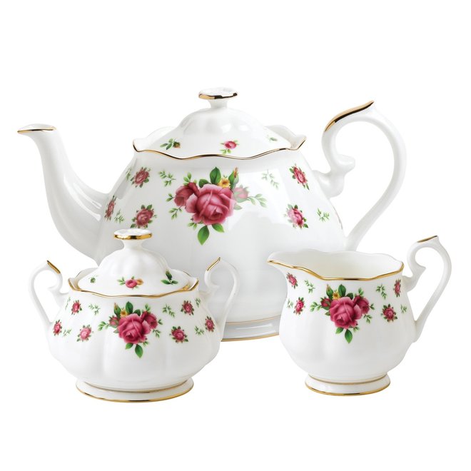 New Country Roses White 3 Piece Tea Set