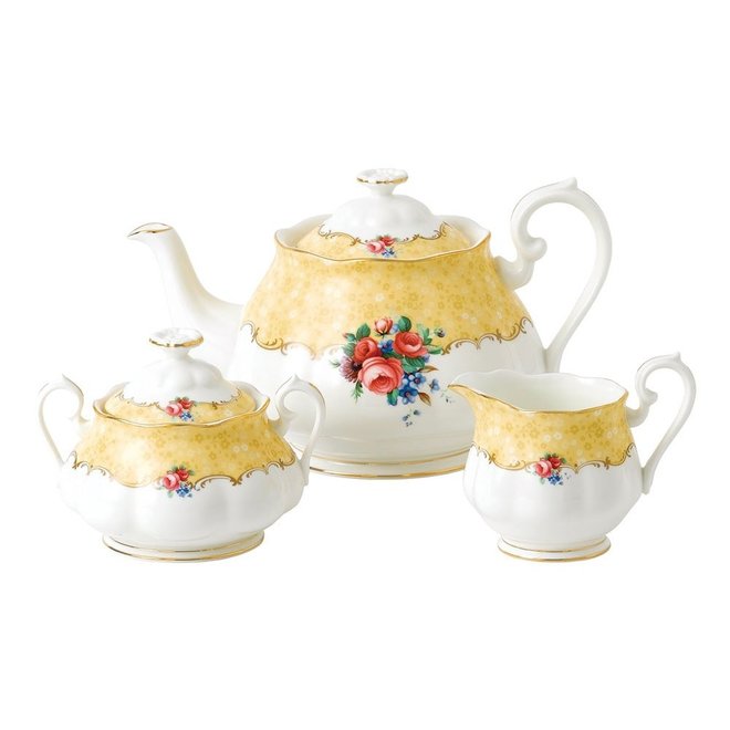 100 Years of Royal Albert 1990 Bouquet Teapot, Cream & Sugar Set