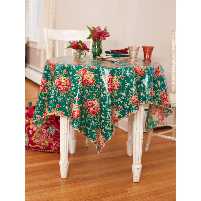 Teal Viola Rose Square Oilcloth Tablecloth