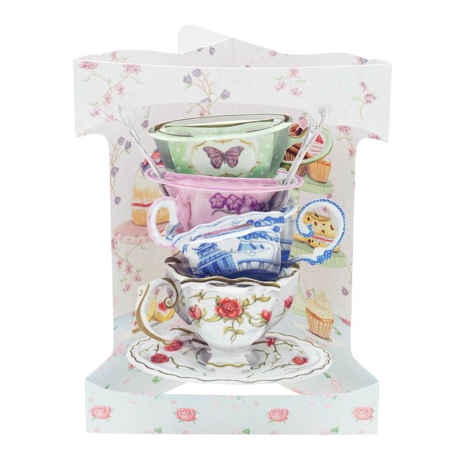 Stack of Teacups 3-D Swing Card