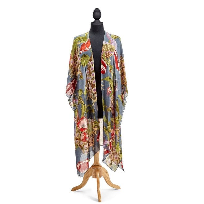 Poppies & Peacock Long Kimono