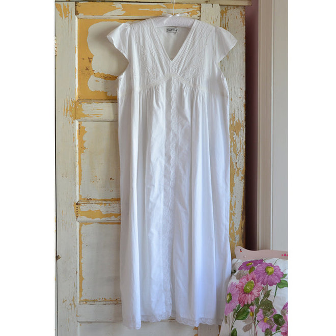 Valerie Capped Sleeve V-Neck Pearl Embroidered Nightdress