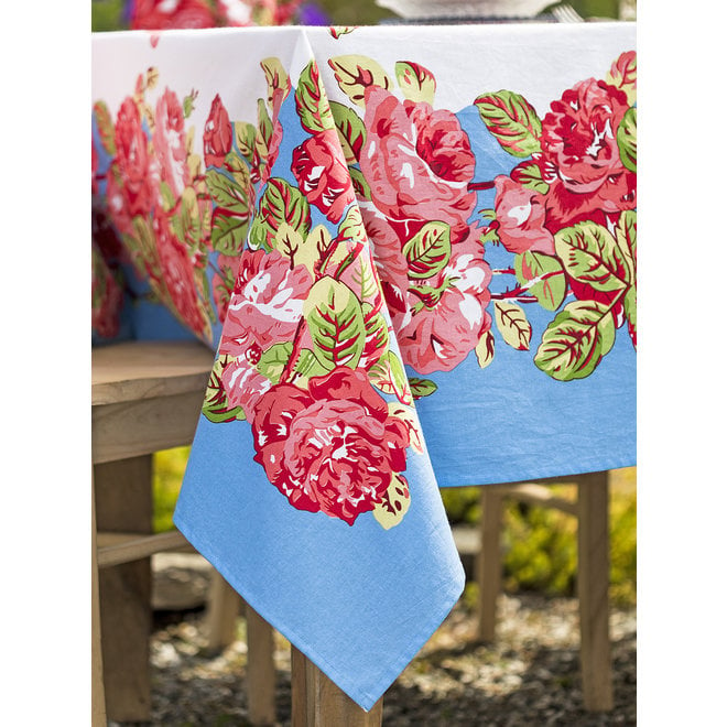 La Vie En Rose Blue Square Tablecloth