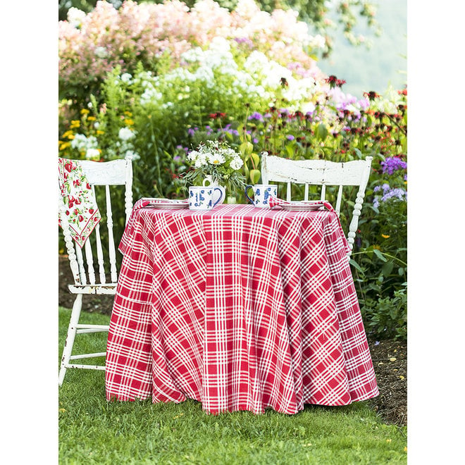 Berry Plaid Round Tablecloth - 88"