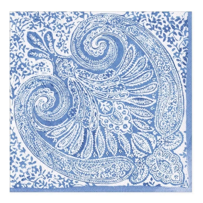 Paisley Medallion Blue Paper Cocktail Napkins