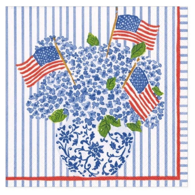 Flags & Hydrangeas Paper Cocktail Napkins