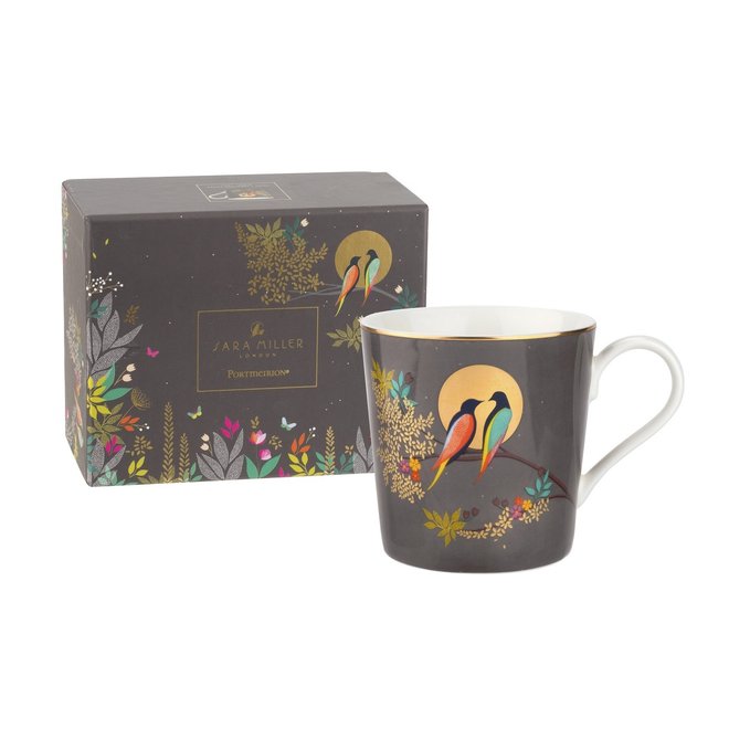 Sara Miller Chelsea Collection Dark Grey Birds Mug