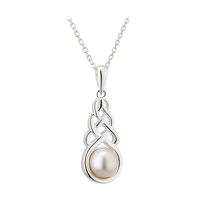 Silver & Freshwater Pearl Celtic Knot Pendant Necklace