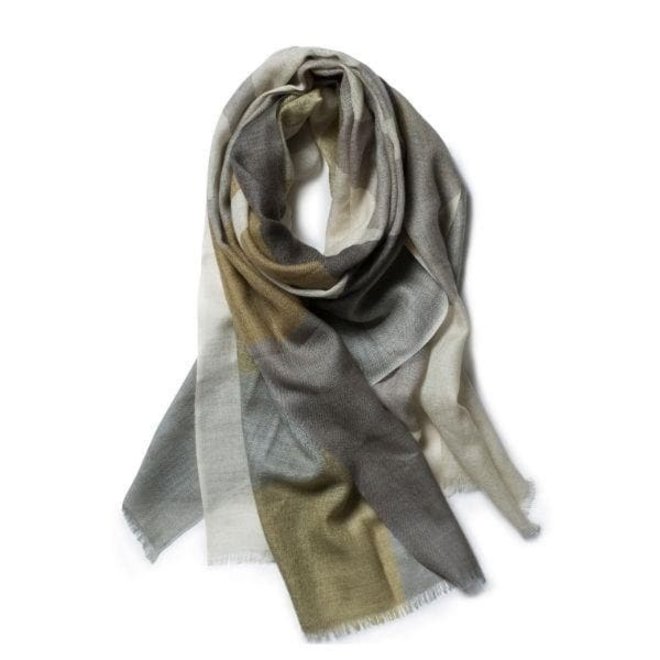 Merino Wool Scarf in Olive & Stone