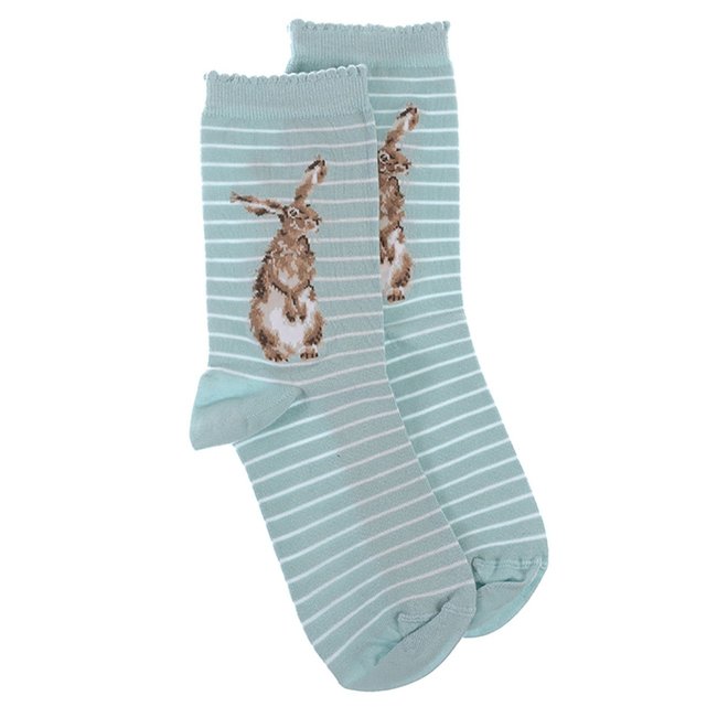 'Hare & the Bee' Hare Striped Pale Blue Women's Socks