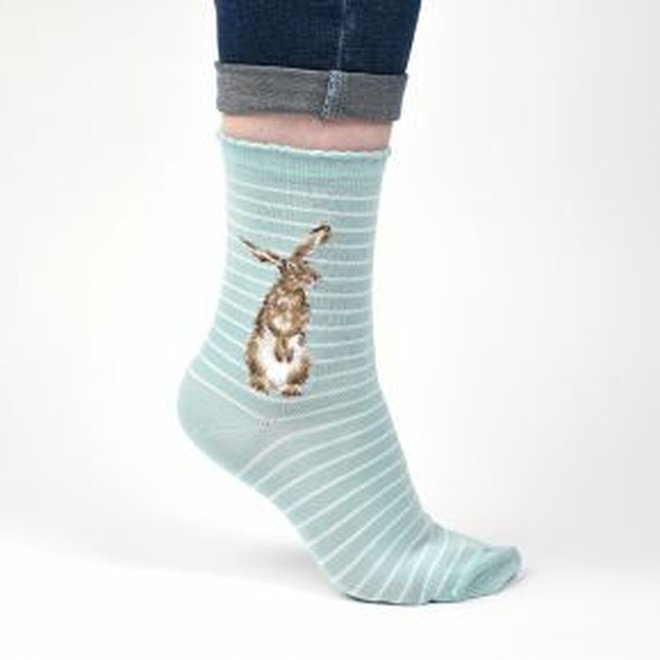'Hare & the Bee' Hare Striped Pale Blue Women's Socks