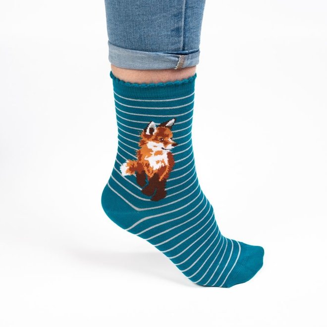 'Born to Be Wild' Fox Striped Blue Women's Socks