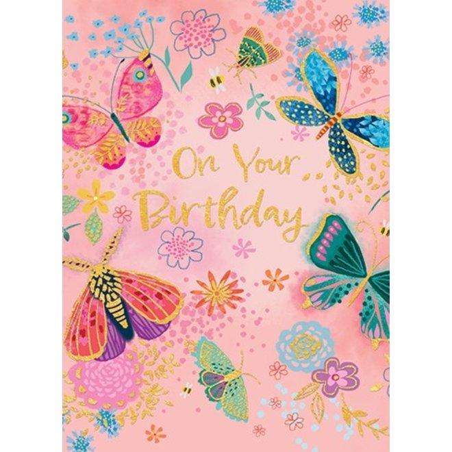 Pink Butterflies Birthday Card