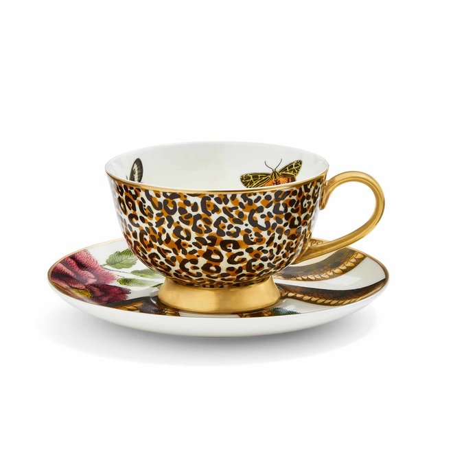 Creatures of Curiosity Leopard & Snake Coupe Teacup & Saucer