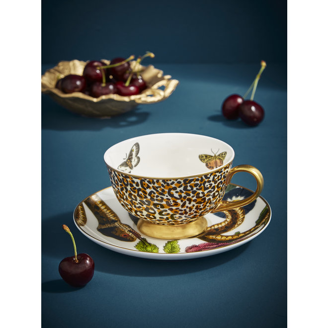 Creatures of Curiosity Leopard & Snake Coupe Teacup & Saucer