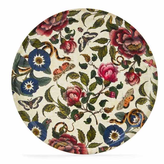 Creatures of Curiosity Round White Floral  Serving Tray
