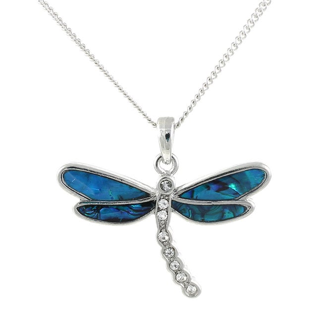 Paua Shell Dragonfly Pendant Necklace