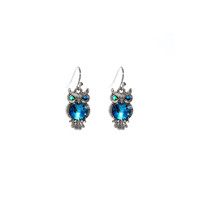 Paua Shell Ornate Owl Drop Earrings