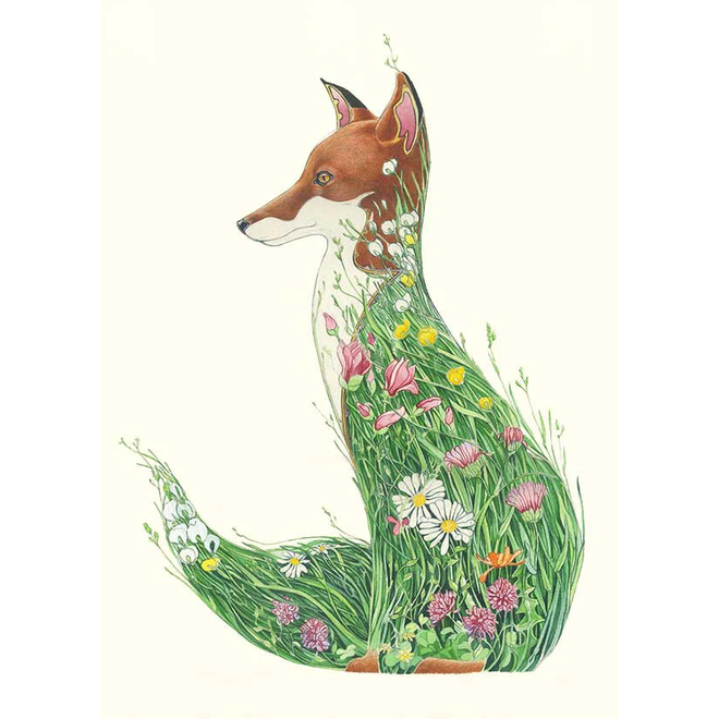 Fox in a Meadow Watercolor Greeting Card