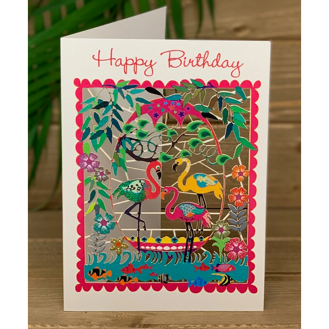 Three Flamingos Birthday Card
