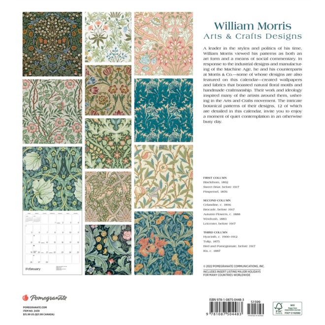 William Morris: Arts & Crafts Designs 2023 Wall Calendar