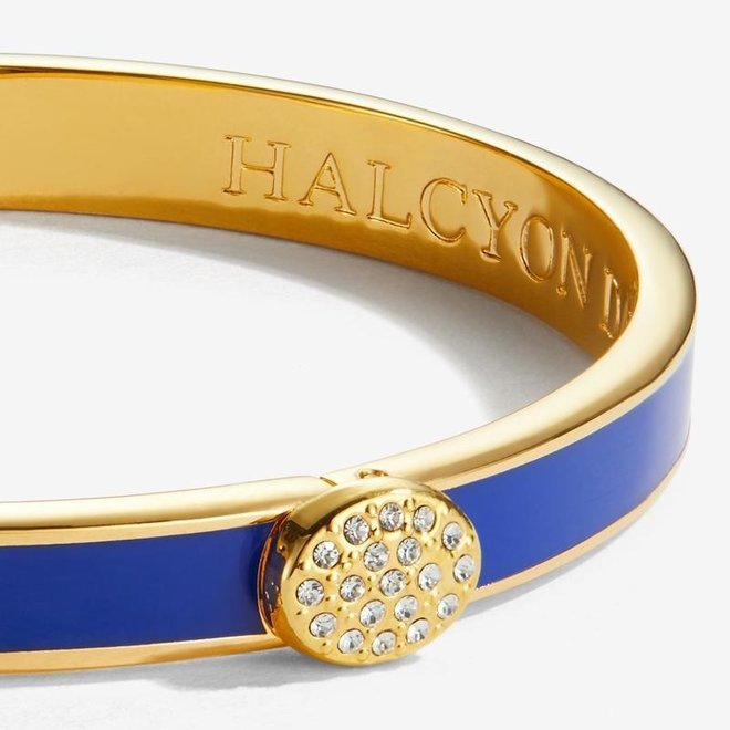 Pave Button Deep Cobalt & Gold Hinged Skinny Bangle