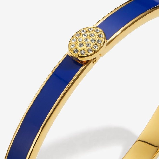 Pave Button Deep Cobalt & Gold Hinged Skinny Bangle