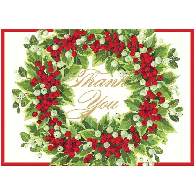 Holly & Berry Wreath Boxed Thank You Cards