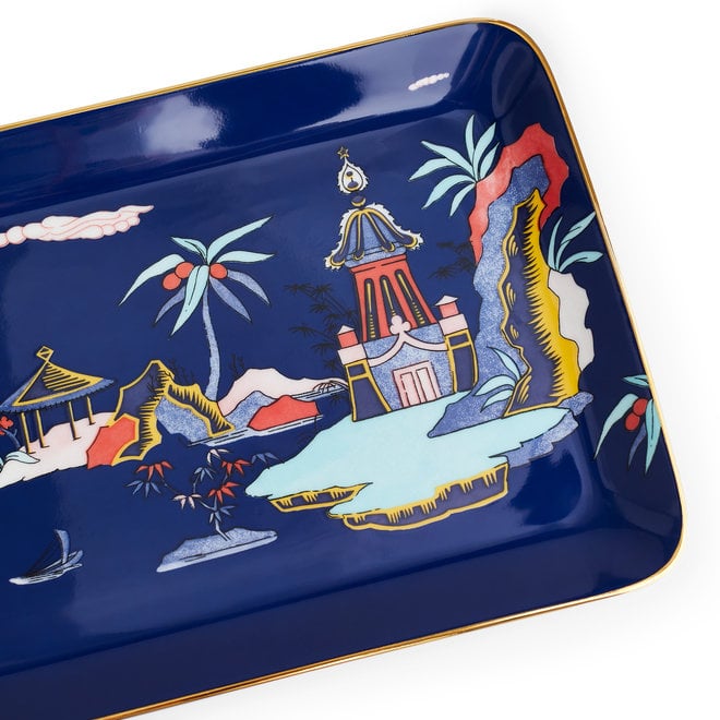 Wonderlust Blue Pagoda Rectangular Tray