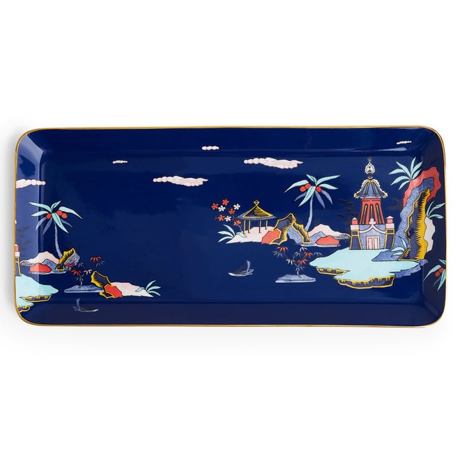 Wonderlust Blue Pagoda Rectangular Tray