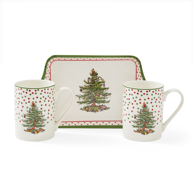 Christmas Tree Polka Dot Mug & Tray Set