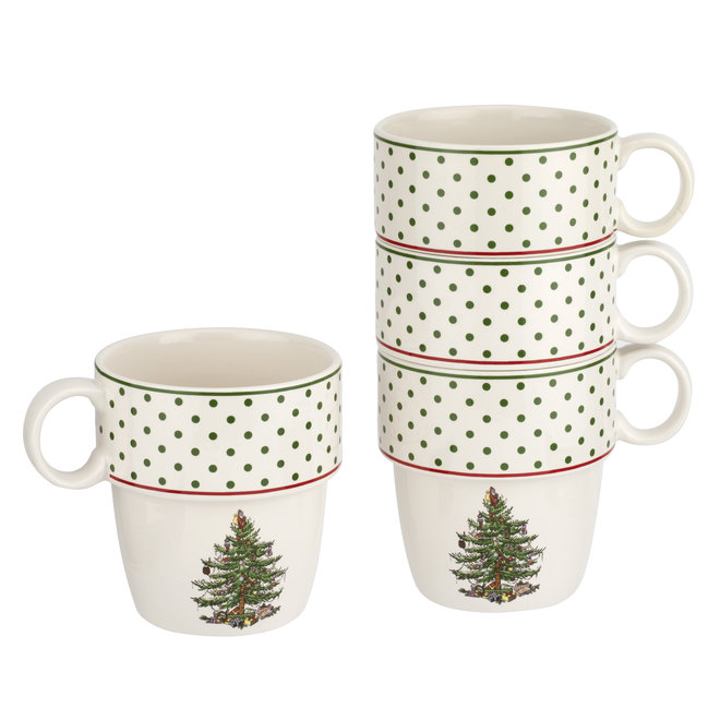 Christmas Tree Polka Dot Stackable Mugs Set