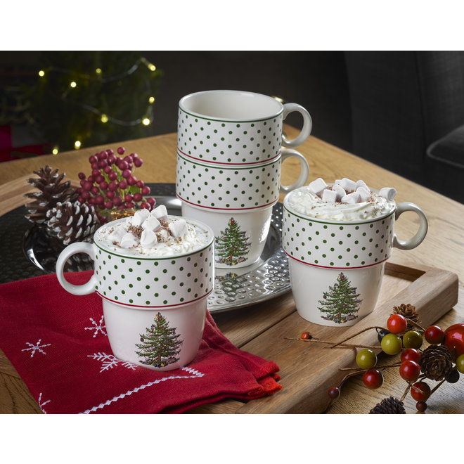 Christmas Tree Polka Dot Stackable Mugs Set