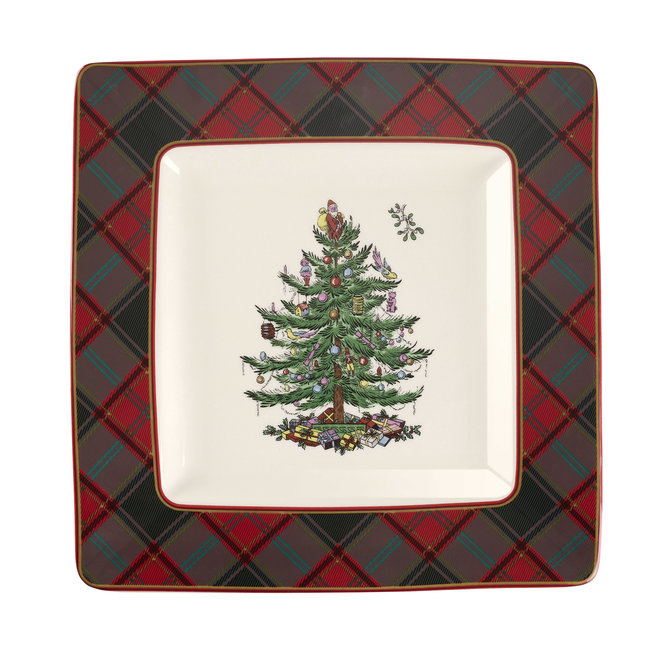 Christmas Tree Tartan 10" Square Platter