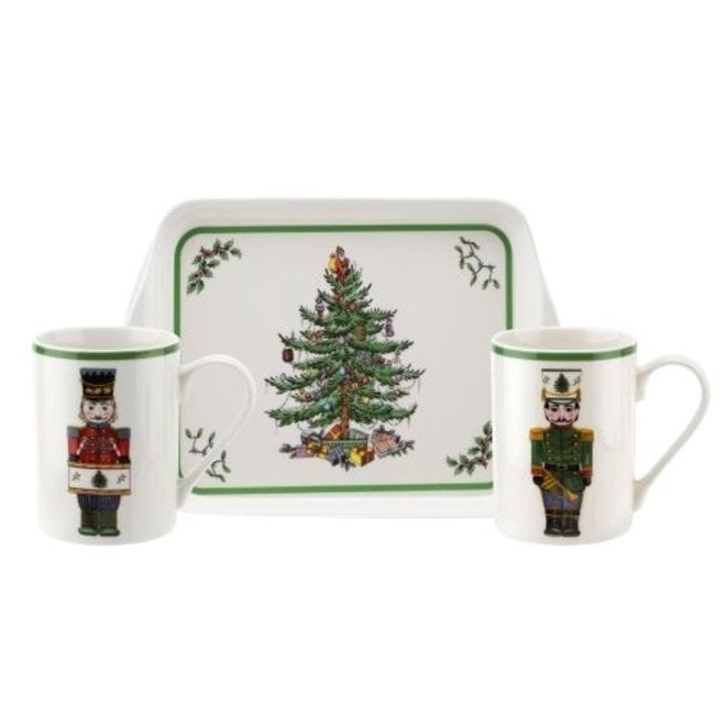 Christmas Tree Nutcracker Mugs & Tray Set